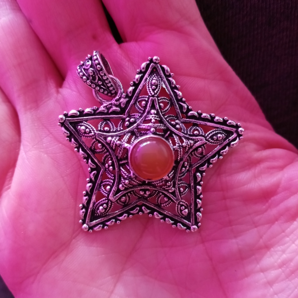 925 sterling silver carnelian star pendant